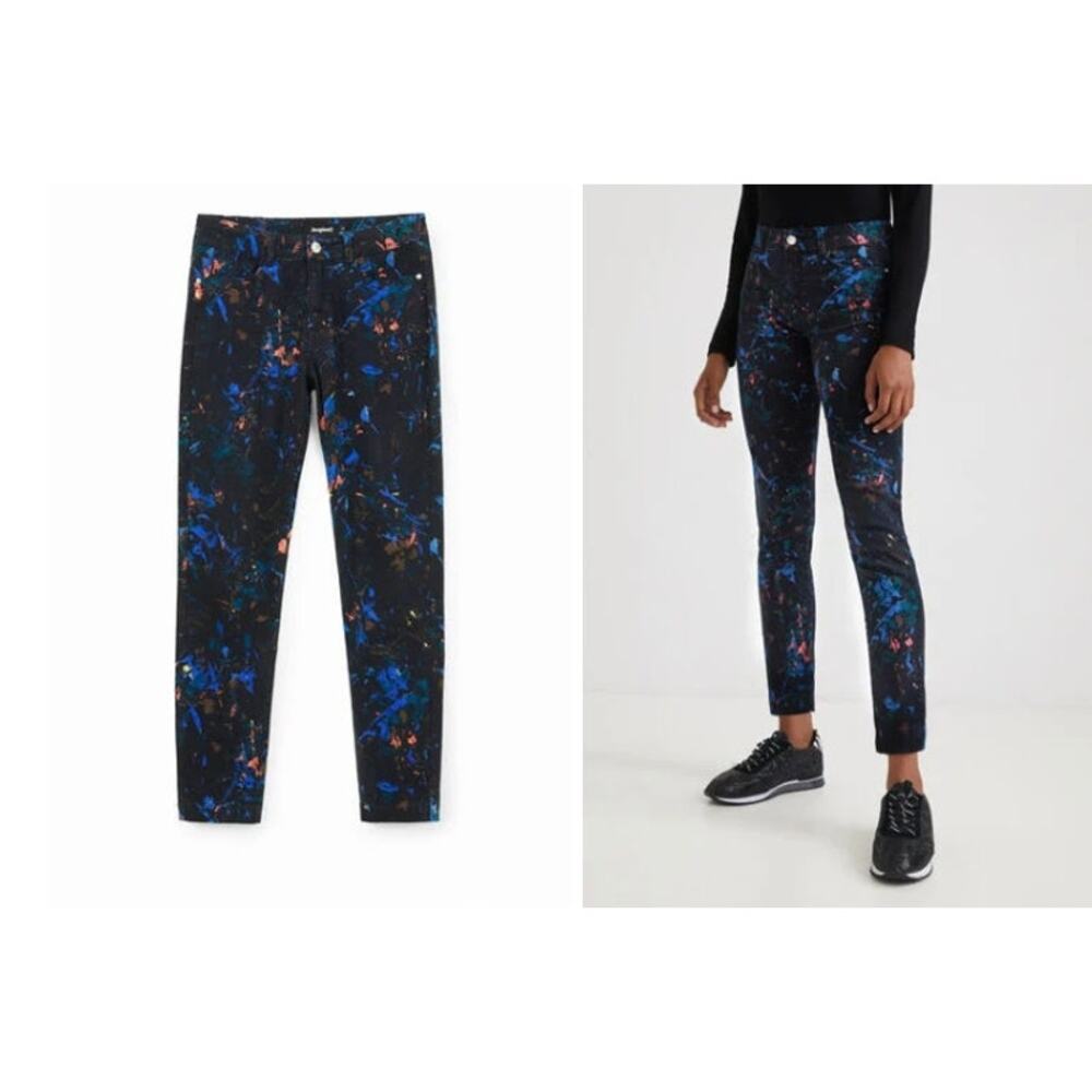 New NWT‎ Desigual Jeans Skinny Splashed Trousers Pantalon Splatter